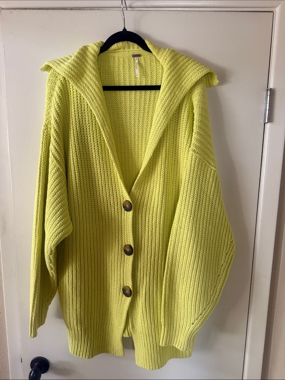 Free People Neon Lime Hooded long Ribbed Cardigan